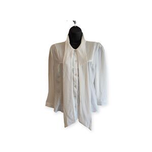 NWT Michel Fashion Long Sleeve Button-Down Tie-Front White Blouse Size S